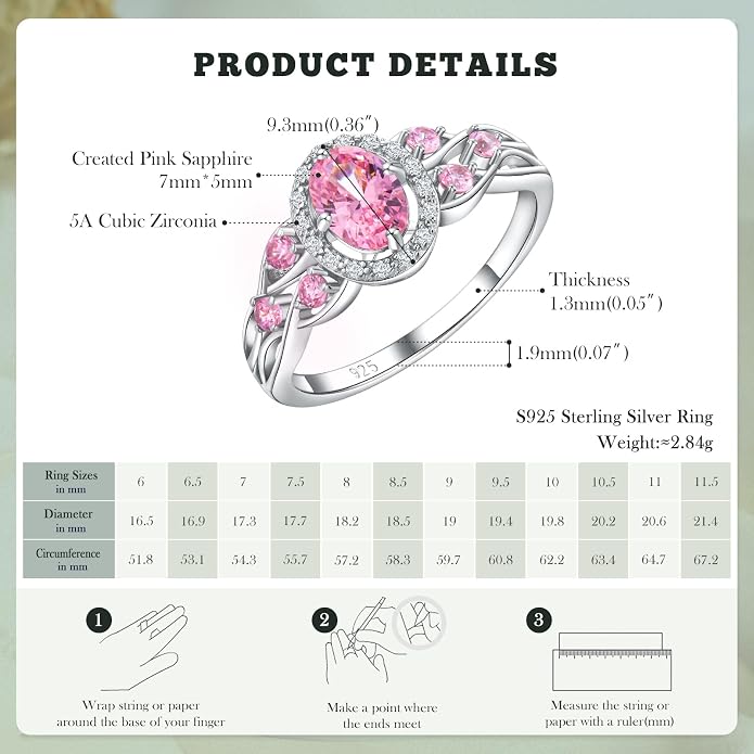 925 Sterling Silver Celtic Knot Engagement Ring for Women Moissanite/Cubic Zirconia Inlaid Oval Shaped Birthstone Rings Cocktail Wedding Birthday Jewelry(with Box)