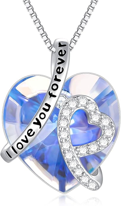 AOBOCO I Love You Forever Necklace 925 Sterling Silver with Crystals from Austria Anniversary Birthday Gifts for Women Mothers Day Gift