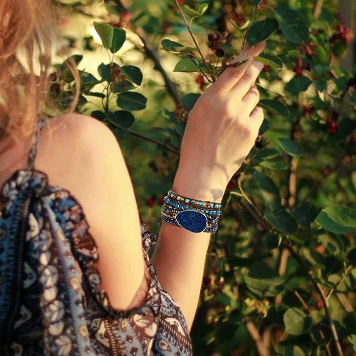 Plumiss Women Boho Handmade Natural Stone Crystal Leather Bead Wrap Bracelets Collection