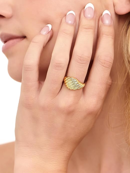 DEVATA Gold or Rhodium Plated Sterling Silver 925 – Eternity, Band Ring for Women – Heart, Knot, Clover, Infinity, Mariner, Cable, Curb, Cuban, Figaro, Daisy, Rope, Ribbed, Dome