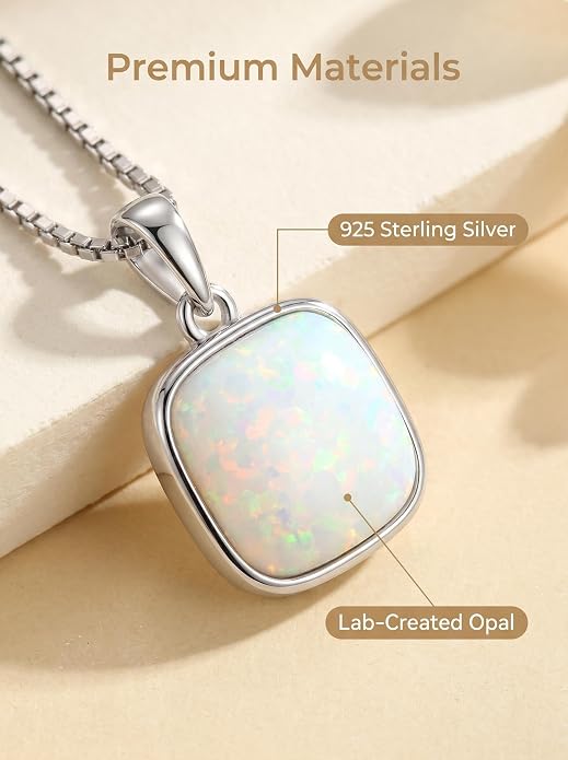 Teardrop Opal Necklace for Women - 925 Sterling Silver October Birthstone Pendant Necklace, Dainty Pear Shape Gemstone Jewelry Gif for Her, Adjustable Box Chain