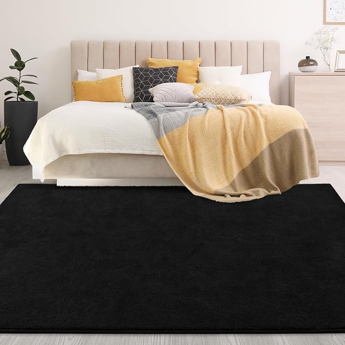 Gifeas Large Ultra Soft Modern Area Rugs for Living Room Bedroom, 6x9 Feet Black Thickened Memory Foam Indoor Solid Minimalist Carpets, Non-Slip Comfy Rug for Boys Girls Nursery Room Home Decor