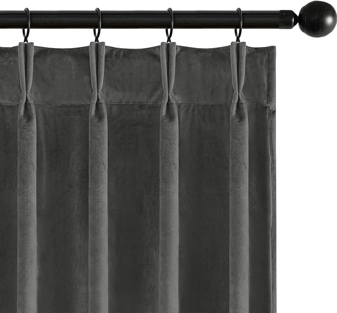 MIULEE Gray Velvet Curtains 84 inches Long, Pinch Pleated Blackout Drapes with Hooks, Thermal Insulated Pinch Pleat Panels for Bedroom Living Room, 2 Panels