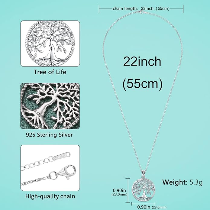 Aniu Tree of Life Necklace for Women, 925 Sterling Silver Mother of Pearl Family Palm Tree Charm Pendant Jewelry for Birthday Christmas Gift