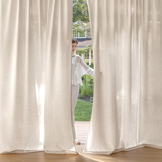 MIULEE Non-See-Through Privacy Linen Curtains 52Wx108L Inch Birch | 2 Panels, Light Filtering, Semi Sheer Window Curtains, Farmhouse Textured, Back Tab Drapes for Bedroom Living Room