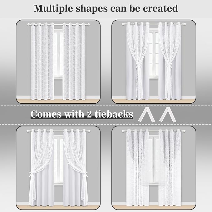 Yinhua Blackout Curtains for Living Room Double Layer Grey Curtains for Bedroom 84 Inches Long Nursery Curtain with Tiebacks, Thermal Insulation Grommet Drapes for Dining Room, 52" W x 84" L