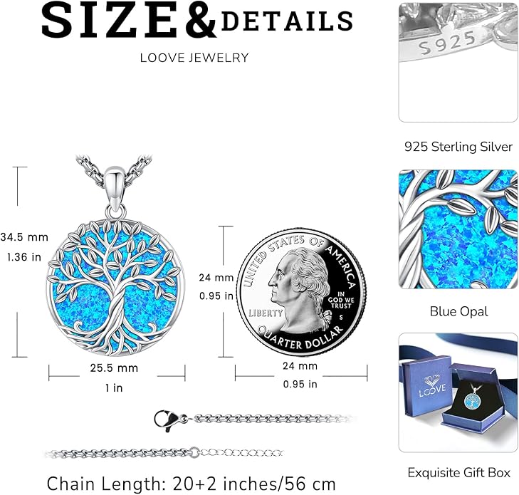 Tree of Life Necklace for Women Sterling Silver Celtic Moon Tree Moonstone Turquoise Pendant Heart Family Tree Necklace for Mother Daughter Sister Gifts