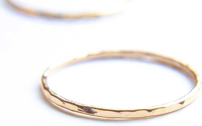 Ellie J Maui Hammered Ring, 1mm Thin Stacking Rings, Minimalist Rings for Women, 14K Gold Filled Rings for Teen Girls Midi Knuckle Pinky Finger Jewerly (Size 3-11)
