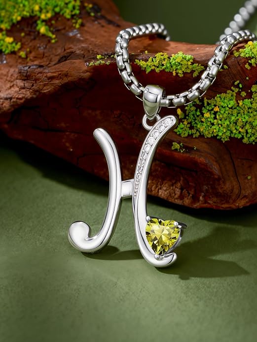 Birthday Gifts for Women Alphabet A to Z Initial Birthstone Pendant Necklaces for Women - 18k White Gold Plated Personalized Name Jewelry Anniversary Graduation Gifts for Wife Her Daughter Girlfriend(with Gift Box)
