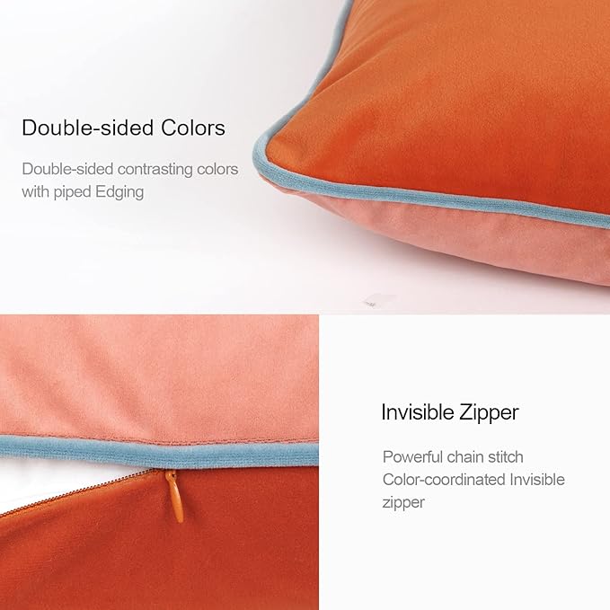 Velvet Throw Pillow Covers 18x18 Inch Set of 4 Decorative Velour Pillowcases Modern Double-Colored Cushion Covers for Sofa Couch, Cold