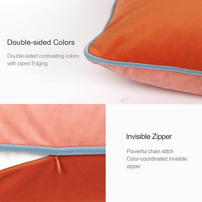 Velvet Throw Pillow Covers 20x20 Inch Set of 4 Decorative Velour Pillowcases Modern Double-Colored Cushion Covers for Sofa Couch, Cold