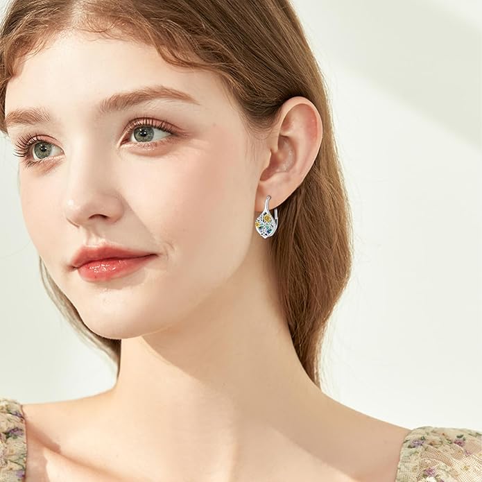 Sunflower Earrings 925 Sterling Silver Sunflower Abalone Shell Earrings Tree of Life Leverback Earrings Jewelry Gifts for Women