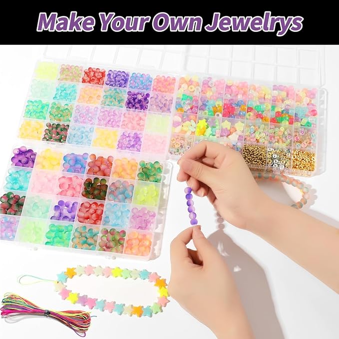 RACIOCK 3 Box Glow in The Dark Beads for Jewelry Making Kit - 1890Pcs Glow Craft Beads with Crystal Beads, Letters, Numbers & Pony Beads for Bracelet Necklace Earrings Making, DIY Craft & Party Decor