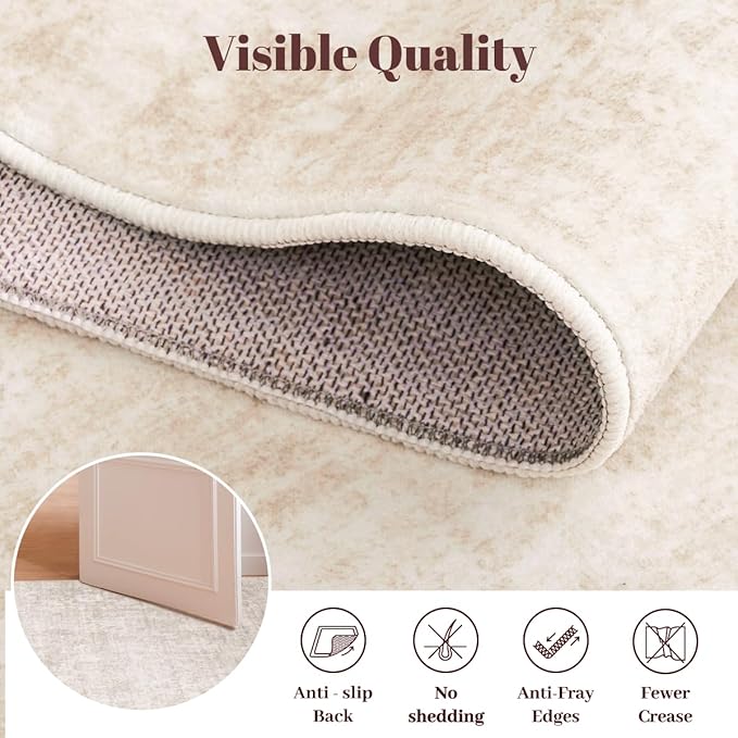 Homemate Washable Rug 4x6 Area Rugs - Vintage Faux Wool Rugs for Living Room Bedroom Dining Room - Non Slip Foldable Carpet Indoor Area Rug for Home Decor（4'x6', Beige