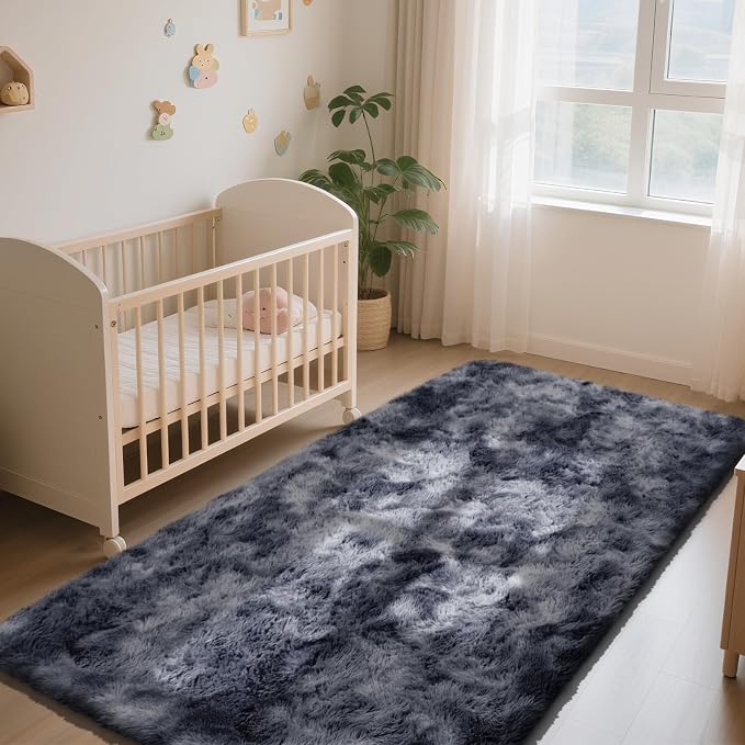Soft Runner Rugs for Bedroom, Mottling Dark Grey 2x6 Area Rugs Fluffy Rug Shag Rug Carpet, Bedside Rug for Living Room Bedroom Room Home Decor
