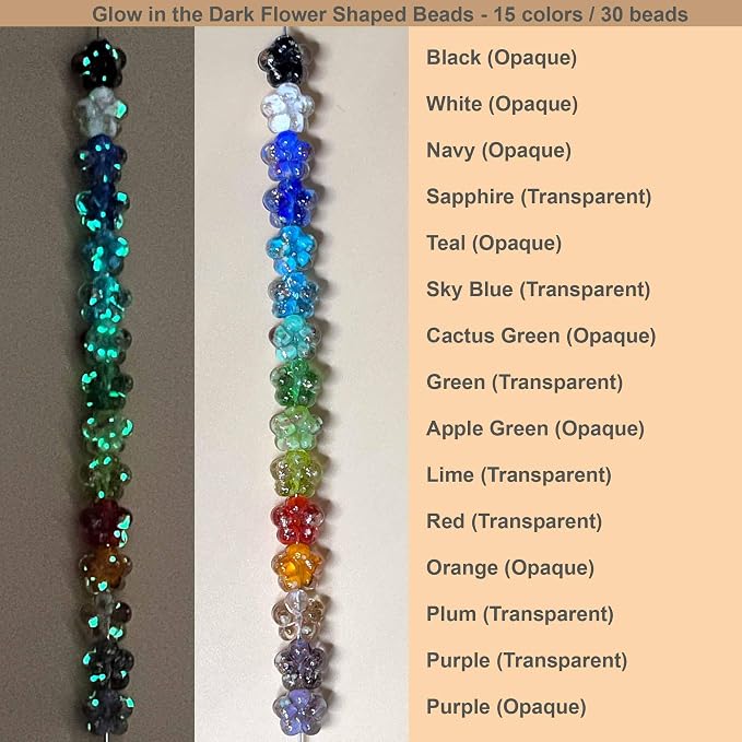 Artsy Crafts 30 Pcs Assorted Glow in The Dark Firefly Beads 10mm European Lampwork Luminous Glass Beads for Jewelry Making Charm Bracelet Necklace Earrings Crafts (Flower - Mix)