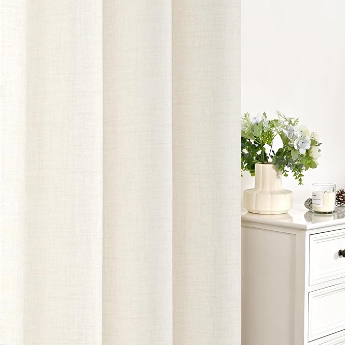 YoungsTex Ivory Linen Curtains 40 Inch Length, Kitchen Window Drapes Light Filtering with Bronze Grommet Privacy for Bathroom Short Windows, 34 x 40 Inch, 2 Panels