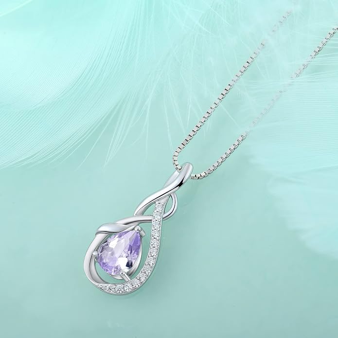STARCHENIE Infinity Teardrop Pendant Necklace for Women 925 Sterling Silver Birthstone Jewelry