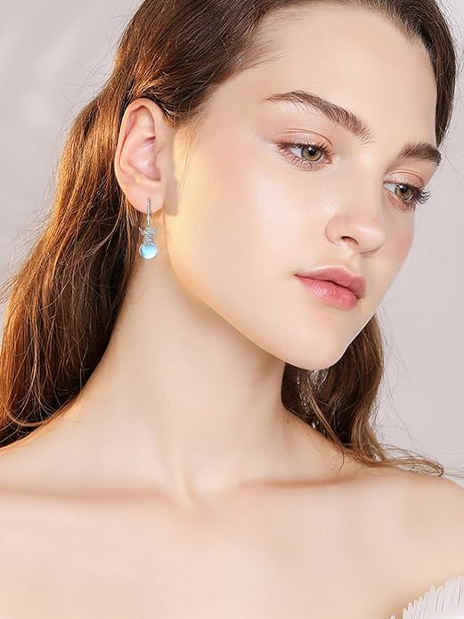 Dorunmo Moonstone Dangle Drop Earrings s925 Sterling Silver Leverback Earrings Filigree Moonstone Jewelry Birthday Gifts for Women