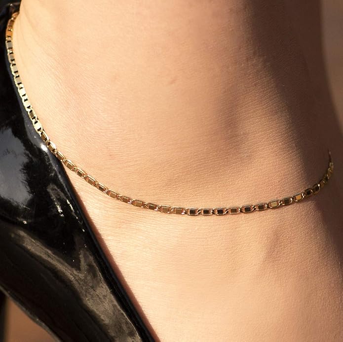 LIFETIME JEWELRY Womens Gold Anklet 2.5mm Flat Mariner Link Ankle Bracelet 24k Real Gold Plated