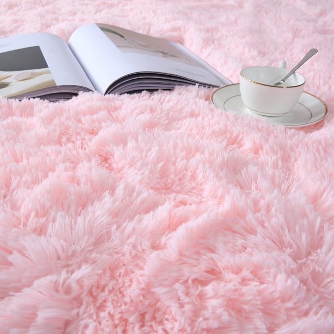 CAIYUECS Pink Area Rug for Bedroom 6x9 - Fluffy Soft Rugs for Girls Room | Cotton-Candy Soft - Dense Microfiber Pile Kids Love To Roll And Play On - Perfect For Bare Feet And All-Day Floor Play