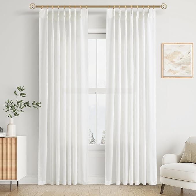 Aersas Off White Pinch Pleated Linen Curtains 84 Inch Length 2 Panels for Living Room Bedroom Semi Sheer Window Curtain Boho Neutral Back Tab Pinch Pleat Drape with Hooks 84 Inches Long 40x84
