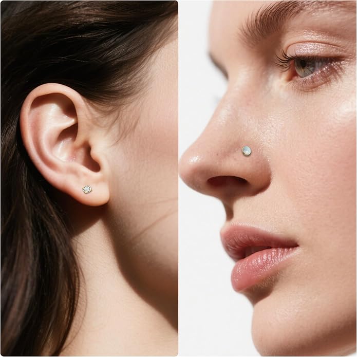 Vsnnsns 14K Gold Plated 16G 18G 20G Threadless Nose Rings Studs Flat Back Earrings Stainless Steel Tragus Helix Conch Earrings Stud Snake Bite Lip Rings Labret Medusa Piercing Jewelry for Women Men
