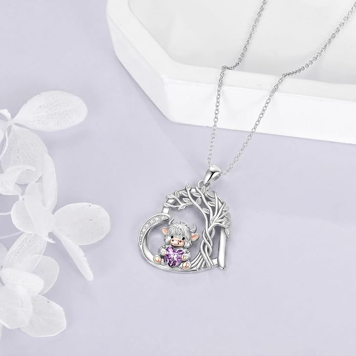 PELOVNY Teddy Bear Necklace for Women 925 Sterling Silver Bear/Highland Cow/Fox/Cat/Axolotl Birthstone Necklace Christmas Birthday Jewelry Gifts for Mom Daughter Wife Sister