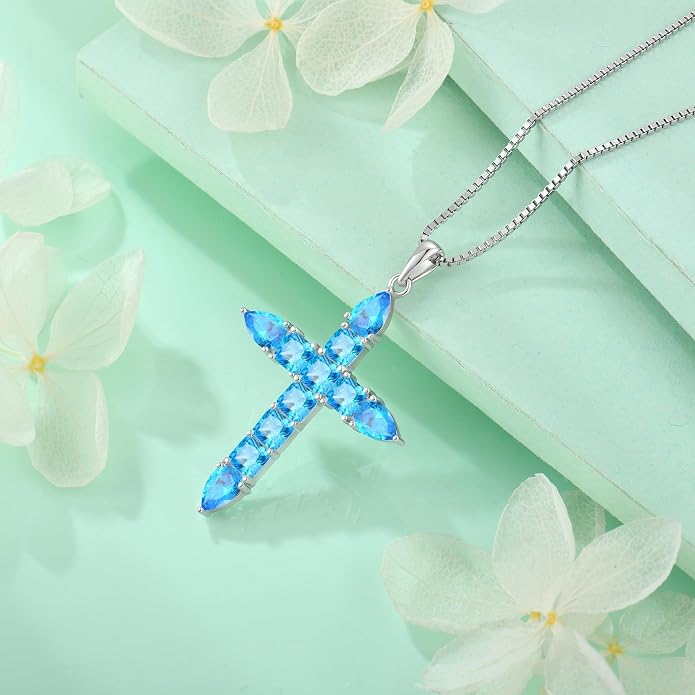 STARCHENIE 925 Sterling Silver Cross Necklace for Women Birthstone Jewelry | 925 Sterling Silver Crucifix Pendant, Birthstone Jewelry, Christian Religious Gift for Her