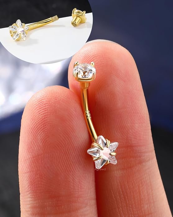 925 Sterling Silver Belly Button Rings 14G Belly Navel Rings for Women Cute Star Belly Navel Piercing Jewelry