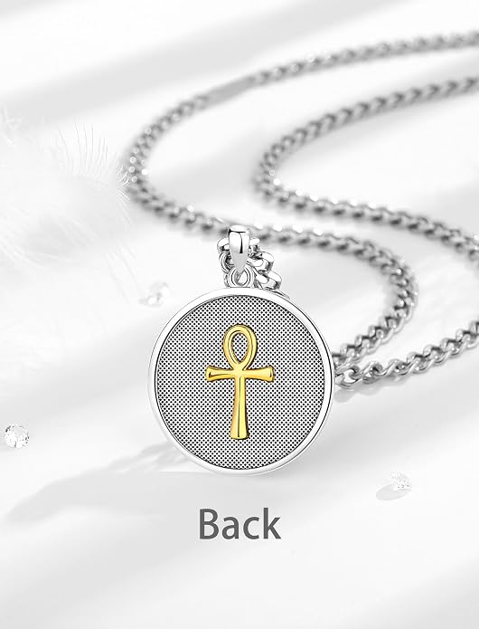 INFUSEU Mythology Pendant Necklaces for Men, Viking Norse Mjolnir Egyptian Anubis Ankh, 22-24 Inch Chain