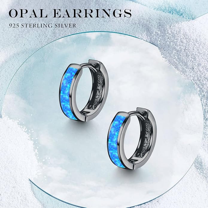 CUOKA MIRACLE 925 Sterling Silver Opal Hoop Earrings for Women - Opal Hinged Huggie Hoops, Hypoallergenic Small Hoop Earrings for Sensitive Ears, Dainty Everyday Jewelry Birthday Christmas Gift