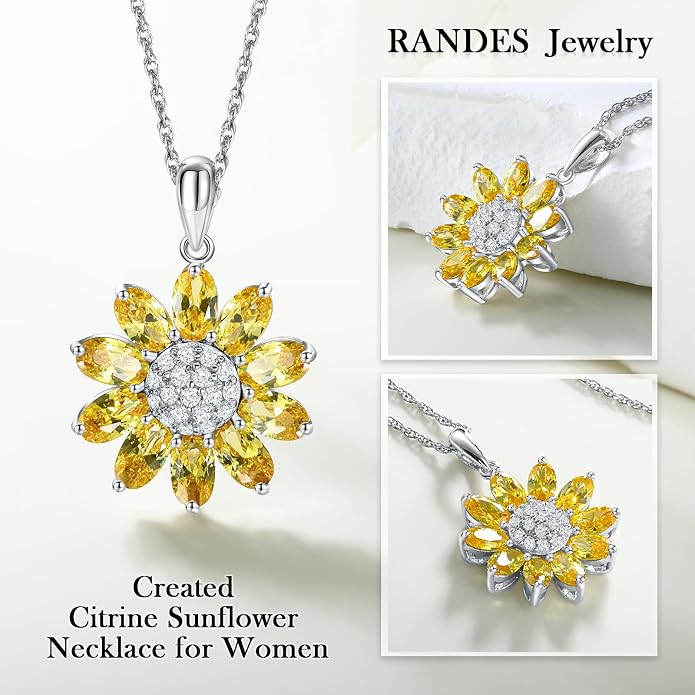 Dainty Sunflower Necklace 925 Sterling Silver Flower Pendant Necklaces for Women Birthstone Anniversary Jewelry