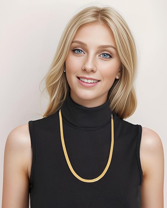 Herringbone Chain 316L Stainless Steel 14,16,18,20,22,24,27,30 inches Necklace for Men and Women in Gold, Silver Tone