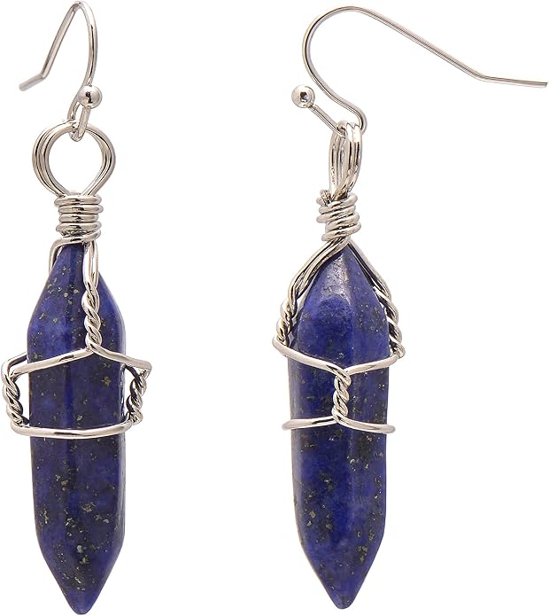 Polished Stone Wire Wrapped Point Crystal Earrings for Women Reiki Energy Healing
