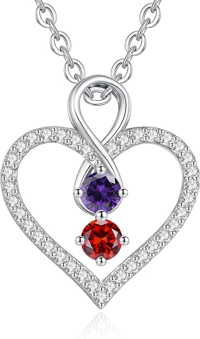 LOUISA SECRET Double Birthstone Necklaces for Women, 925 Sterling Silver Infinity Love Heart Pendant Necklace for Her, Birthday Anniversary Valentine's Day, Christmas, Wedding, Graduation Gift for Her, Personalized Gifts, Jewelry Gifts for Wife Mom Gir...