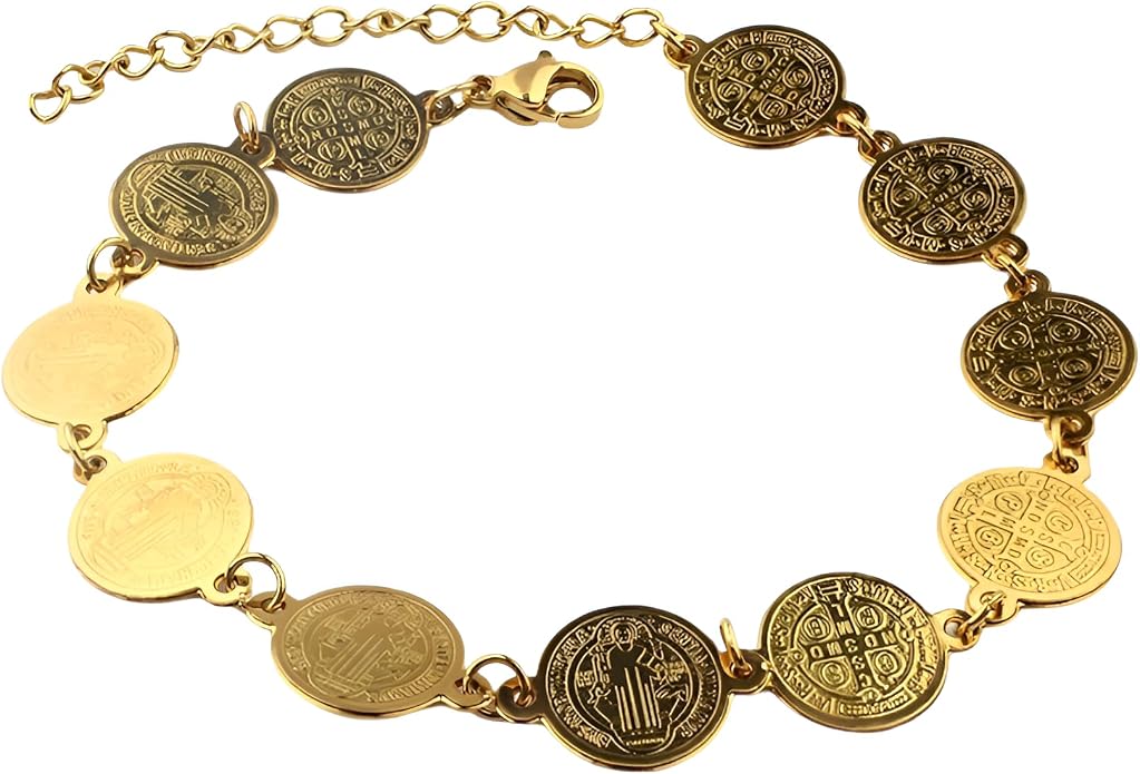 14K Gold Filled San Benito Bracelet For Women And Men, Saint Benedict Medal Bracelet Adjustable String Bracelets Religious, Pulseras De San Benito, Rosario De San Benito
