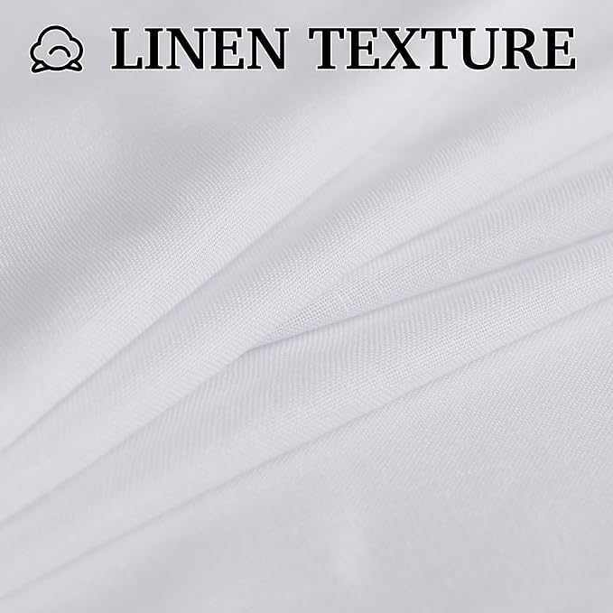 RYB HOME White Linen Curtains 84 inches Long, Semi Sheer Light Filtering Back Tab Breathable Window Curtains & Drapes for Bedroom Living Room Yoga Room, W 52 x L84 inches, 2 Panels Set