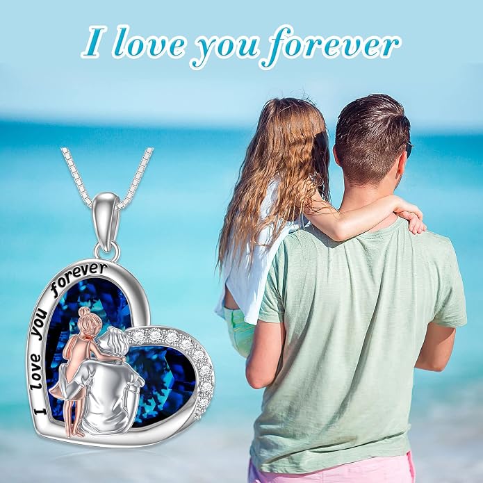 PROESS S925 Sterling Silver Daughter Heart Pendant Necklace from Dad Mom I Love You Forever Jewelry