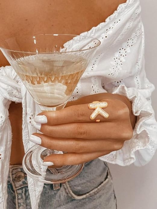FindChic Initial Ring for Women, Gold Plated Chunky Letter Rings Open Adjustable Trendy Sparkling Cubic Zirconia Personalized Statement Rings Jewelry Gift