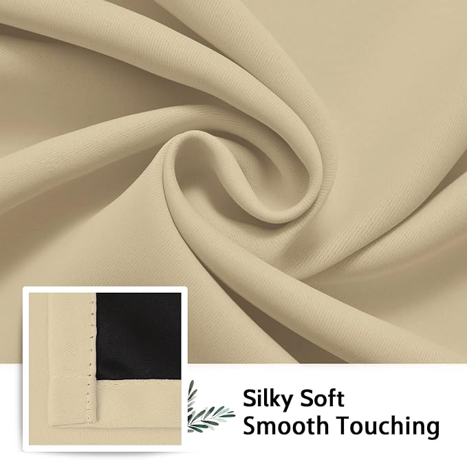 SimpleHome Beige 100% Blackout Curtains Room Darkening Living Room 54 Inch | Curtains for Bedroom,Thermal Insulated Grommet Window Drapes,Curtains for Living Room with Black Back,42 x 54 Inch,2 Panels