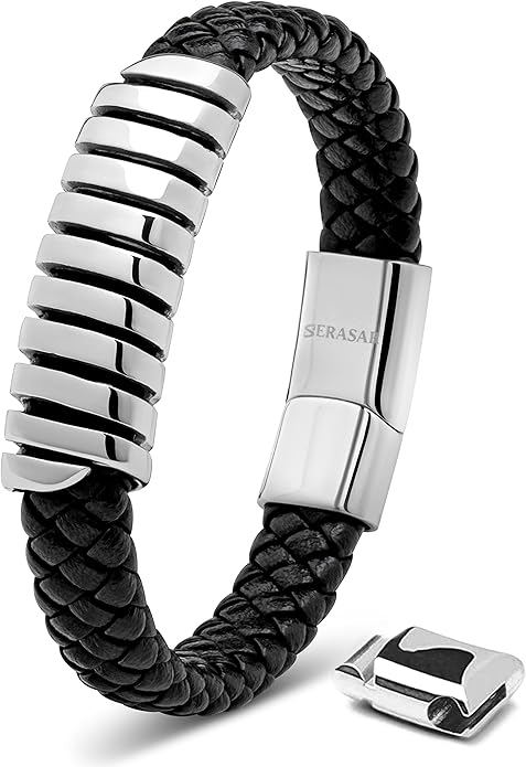 SERASAR Premium Leather Bracelet Men | Stainless Steel Magnetic Clasp | Three Colors | Jewelry Box Included