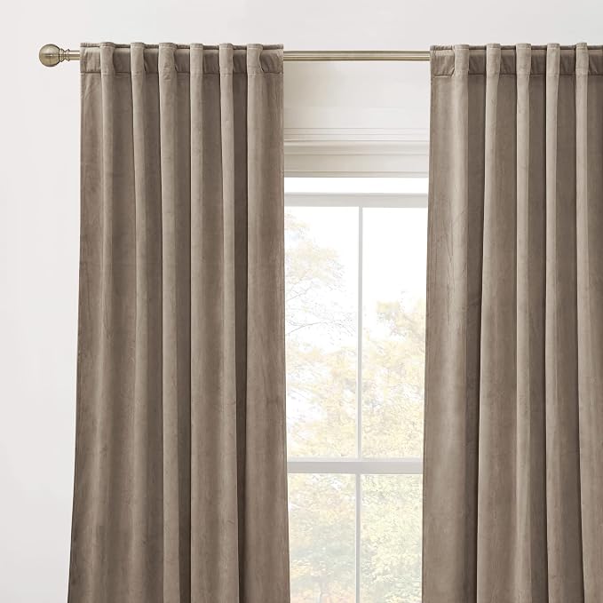 RYB Home Taupe Velvet Curtains 84 inches Length - Blackout Thermal Insulated Drapes Window Treatment Luxury Solid Decor for Kitchen Study Room, W62 x L84 inches, 2 Panels