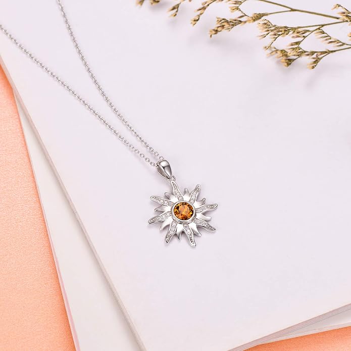 AOBOCO 925 Sterling Silver Sun and Moon Star Pendant Necklace with Simulated Birthstone, Birthday Christmas Jewelry Gift for Women Teen Girls