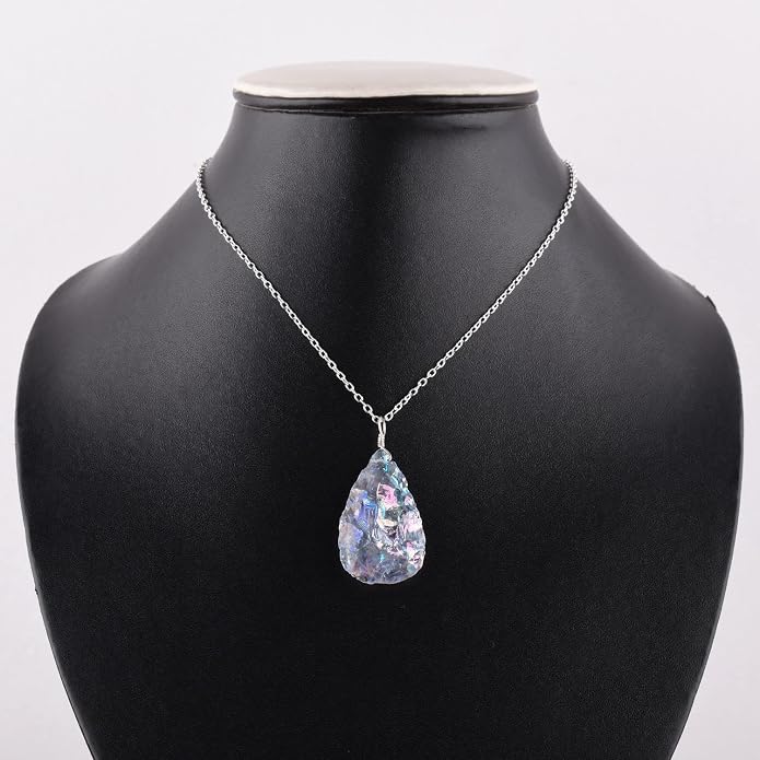 Raw Gemstone Dainty Pendant Necklace for Women, Natural Birthstone Handmade Jewelry, Healing Chakra Crystal, Silver Plated Chain 18" Birthday Gift for Her