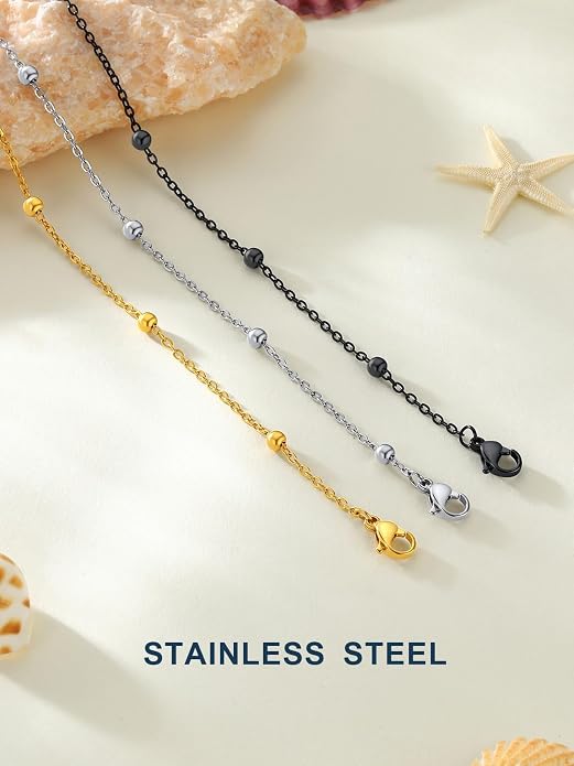 ChainsPro Anklets for Women Waterproof, Adjustable Stainless Steel/ Sterling Silver/14K Gold Plated Ankle Bracelets for Women, Non Tarnish Layered Anklets Beach Jewelry Gifts for Swimming & Daily Wear (Send Gift Box)
