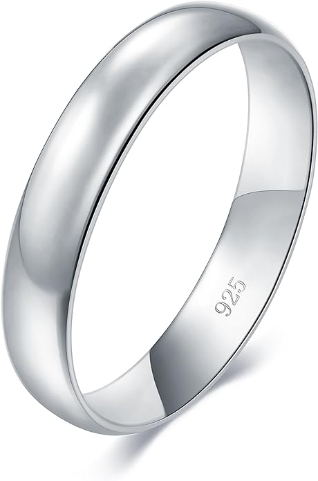 BORUO Silver Ring - 925 Sterling Silver Rings for Women - 14K Gold Plated Waterproof Wedding Band - Elegant Stacking Silver Band For Women and Men - Gifts for Special Occasions 4mm, 6mm Ring Size 4-15