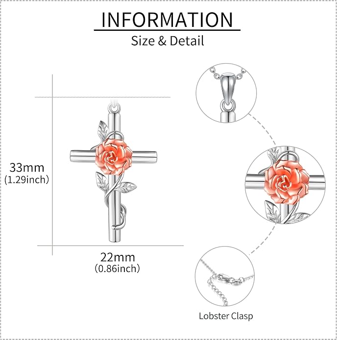 Flower Cross Necklace 925 Sterling Silver Carnation/Rose/Lily/Daisy Cross Necklace Birth Flower Jewelry for Women