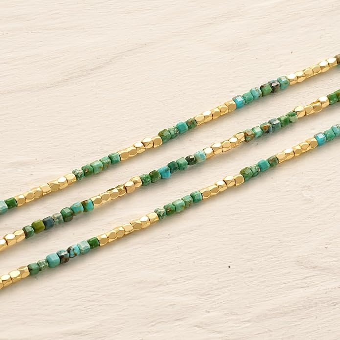 MYEARS Women Beaded Choker Necklace Gemstone 14K Gold Plated Simple Dainty Handmade Chain Everyday Trendy Jewelry