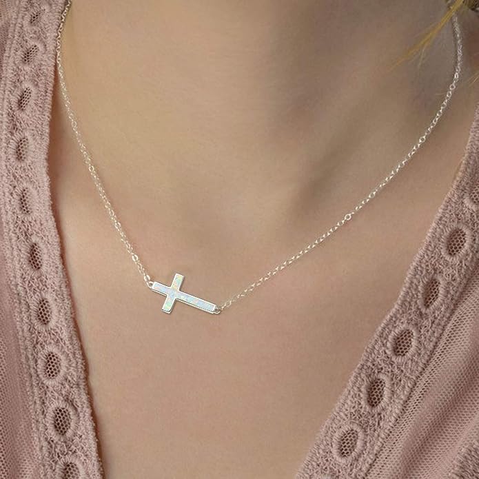PRAYMOS Faith Cross Necklace for Women 925 Sterling Silver Pendant Necklace With Birthstone Initial Christian Religious Confirmation Baptism Mothers Day Gifts